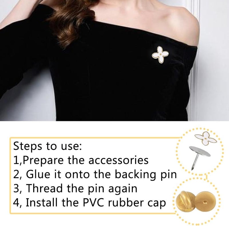 Ruidee 200 Pieces/100 Set Rubber Pin Backs with Tie Tacks Blank Pins, PVC Rubber Pin Back for Uniform Badges Backing Holder Clasp Lapel Pin（Gold） - Image 4